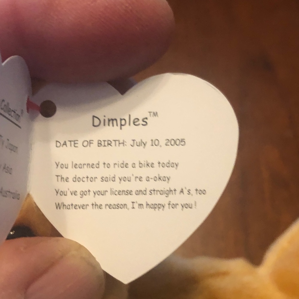 Dimples the Bear, a Ty Beanie Baby. "Ty store exclusive" item. - Picture 5 of 6